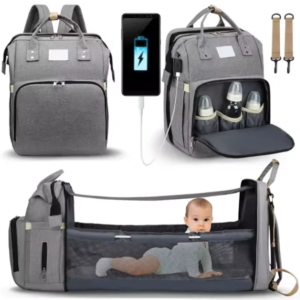 Foldable bed diaper bag with changing station insulated pocket and large capacity Multifunctional Double shoulder mommy bag