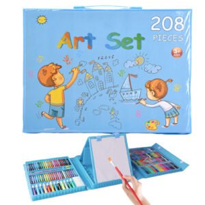 Art Pencil Set, 208Pcs Multi-Purpose Kids Drawing Kit, Cartoon Pattern for Coloring