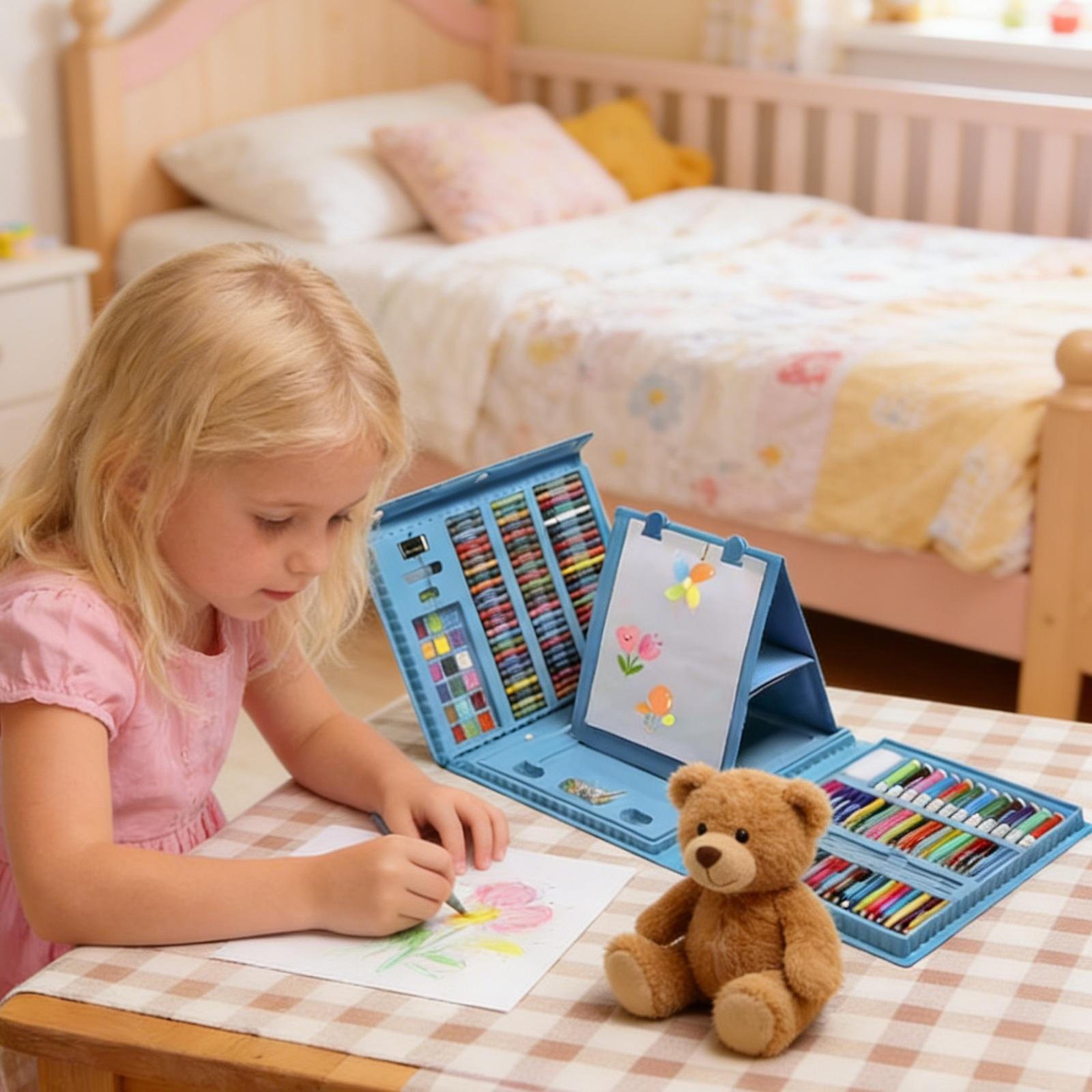 Art Pencil Set, 208Pcs Multi-Purpose Kids Drawing Kit, Cartoon Pattern for Coloring - Image 2